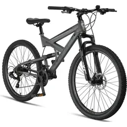 Licorne Bike Strong 2D Premium Mountainbike 27.5 Zoll - Fahrrad für Jungen, Mädchen, Damen und Herren, ideal für Alltag und Berge. Mit hochwertiger 21-Gang Schaltung und Vollfederung für optimalen Fahrkomfort.