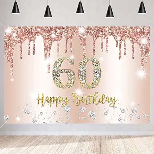 60. Geburtstag Dekoration für Frauen, Glitzer Roségold Stoff Schild Plakat 60 Geburtstagsfeier Deko, 60. Geburtstag Hintergrund Banner Frau