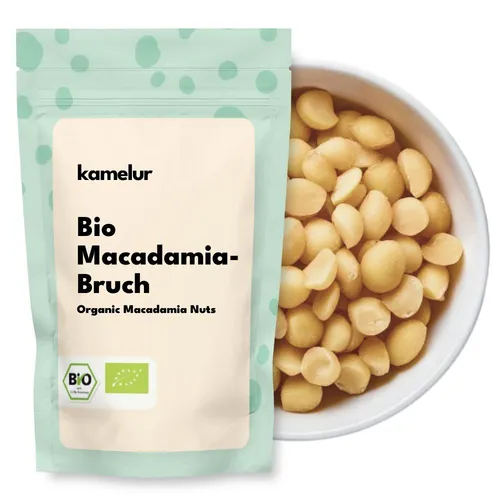 Kamelur 1kg BIO Macadamiabruch - Rohkostqualität für vielseitige Anwendungen - Macadamia, höchste Bio-Qualität ohne Zusätze. Ideal für Frühstück, Snacks und Backen. Genießen Sie den nussigen Geschmack in Müsli, Keksen oder Salaten!