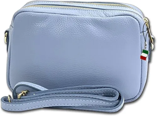 FLORENCE Umhängetasche - Handtaschen aus echtem Kalbsleder, elegant hellblau, ideal für den Alltag mit praktischem Format von 22x15x9 cm.
