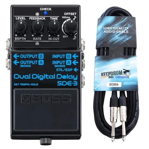 Boss SDE-3 Digital Dual Delay Pedal Effektgerät mit keepdrum Klinkenkabel