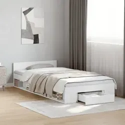 vidaXL Bettgestell mit Schublade Weiß 100x200 cm - Stylisches Bettgestell mit praktischer Schublade für zusätzlichen Stauraum, ideal für ein modernes Schlafzimmer. Hergestellt aus langlebigem Holzwerkstoff für Stabilität und Feuchtigkeitsbeständigkeit.