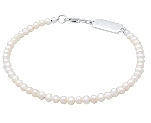 Kuzzoi Buddha Herren Armband mit Süßwasserperlen - Edles Perlenarmband aus ovalen 3 mm Süßwasser-Zuchtperlen, gefertigt aus 925 Sterling Silber. Ideal für einen lässigen Look und als Geschenk für Männer zu besonderen Anlässen.