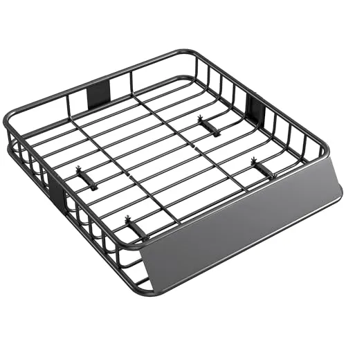 HOMCOM Dachgepäckträger Universal Dachkorb mit Windschutz, Fracht Relingträger aus Stahl, Auto Gepäckträger bis 90,7kg belastbar Dachträger Dach Gepäckkorb für SUV Trucks 110,5 x 99,5 x 18,5cm Schwarz