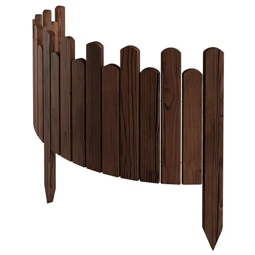 Floranica Beeteinfassung Rasenkante Höhe 30 cm Braun 100 cm lang Flexibler Gartenzaun Holz Rollzaun Steckzaun Holzzaun Palisade Mähkante Rollborder