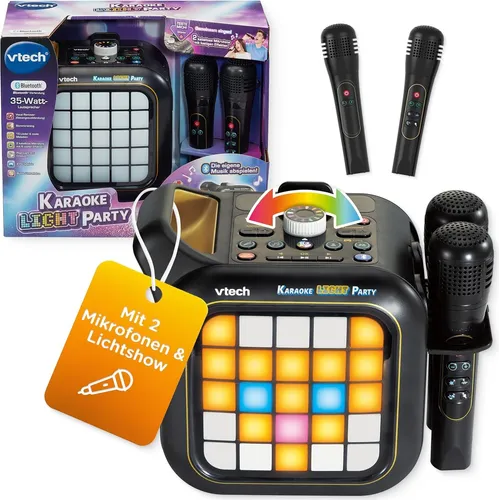 Karaoke Light Party - Musikanlage für unvergessliche Karaoke-Abende, inklusive 2 kabellosen Mikrofonen und faszinierender Lichtshow für ein interaktives Erlebnis.