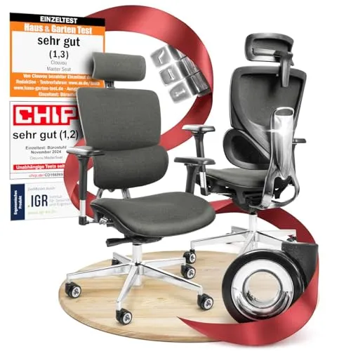 CLOUVOU MasterSeat Bürostuhl Ergonomisch – Anthrazit, Maximaler Komfort für Ihren Rücken - Bürostuhl mit erstklassiger Ergonomie und hochwertigen Materialien, ideal für langes Sitzen ohne Rückenschmerzen.