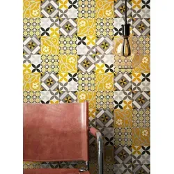 NEWROOM Tapete Gelb Vliestapete Fliesen - Fliesentapete Orientalisch Weiß Schwarz Mosaik Kacheln Fliesenoptik Grafisch Beton-Optik Mustertapete inkl. Tapezier-Ratgeber