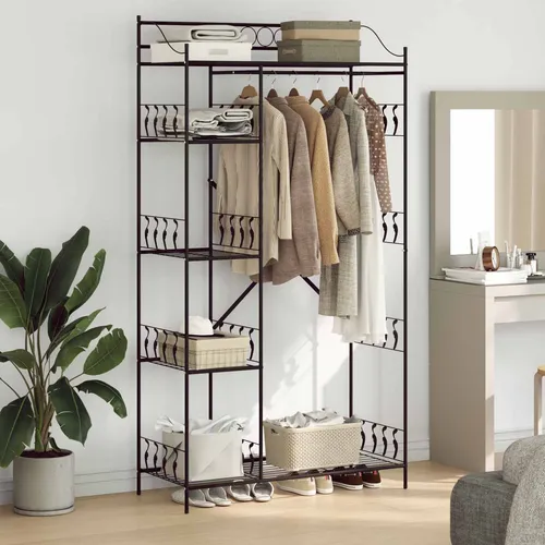vidaXL Offener Kleiderschrank Schwarz 101 x 43 x 188 cm - Moderner offener Kleiderschrank aus robustem Stahl, bietet clevere Aufbewahrungslösungen und optimalen Stauraum für Kleidung und Accessoires. Ideal für stilbewusste Räume!