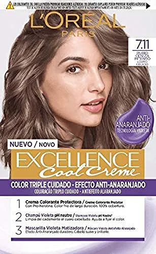 L'Oreal Professionnel Excellence Cool Creme 7.11 - Haarfärbemittel - Dauerhafte Creme-Coloration in Aschblond 7.11 für glänzende und lebendige Farbergebnisse. Enthält Pflegeprodukte für optimale Haarqualität und ein professionelles Finish.