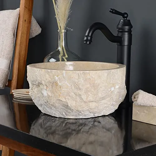 wohnfreuden EROSI Aufsatzwaschbecken aus Marmor, 30 cm creme - Elegantes 30 cm Waschbecken aus edlem indonesischem Marmor, handgefertigt und einzigartig. Ideal für stilvolles Badezimmer-Design.