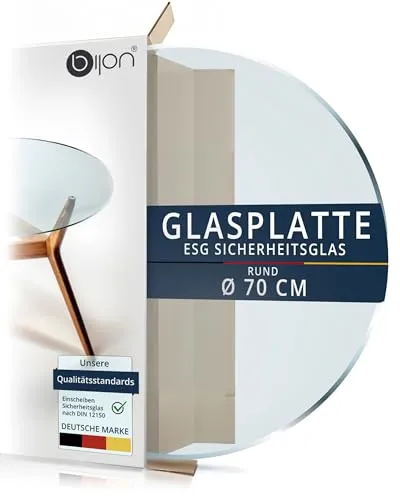 bijon Glasplatte Rund Tisch ESG Sicherheitsglas Ø 70 cm - Stilvoll & Robust für jeden Tisch - Entdecken Sie die bijon Glasplatte Ø 70 cm aus hochwertigem ESG-Sicherheitsglas. Ideal für Esstische, Couchtische oder Schreibtische, bietet sie eine elegante und widerstandsfähige Oberfläche, die jedem Raum einen modernen Akzent verleiht.