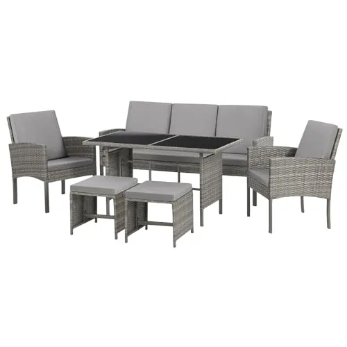 SVITA Gartenlounge-Set DENVER - Elegantes Rattan-Möbelset - Garten-Lounge-Set mit 7 Sitzflächen, inklusive bequemer Kissen. Ideal für entspannte Stunden im Freien, pflegeleicht und modern im Design.