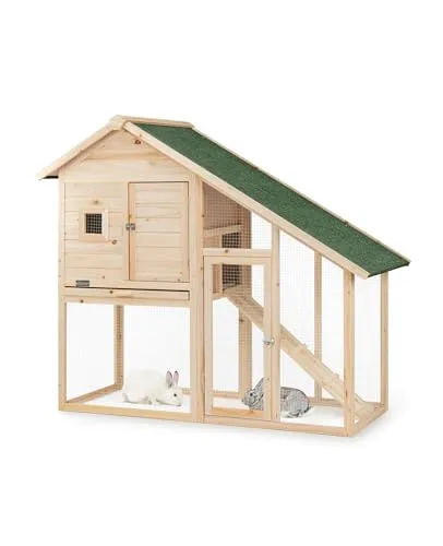 lionto Kaninchenstall Hasenvilla 140x65x119 cm - Käfige, Auslauf & Gehege – Robuster Holzstall mit 2 Ebenen, ideal für Kaninchen und Meerschweinchen, bietet viel Platz zum Spielen und Entspannen.