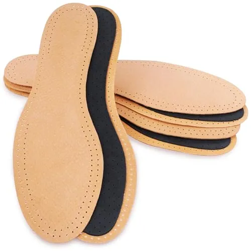 MAROL Aktivkohle Einlegesohlen gegen Schweißfüße Perforierte Echt Leder / 3 Paare/Größe 36-47, Beige, 40