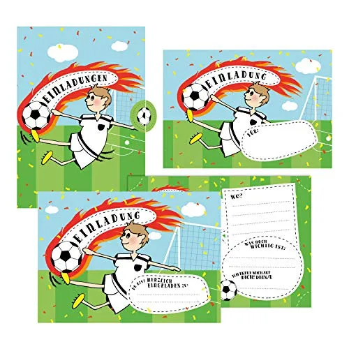 Einladungskarten Fußball zum Geburtstag für Jungs inkl. Umschläge | Geburtstagseinladungen für Kinder | Einladungen im Set für jeden Anlass + Kindergeburtstag, Fußball-Party 12