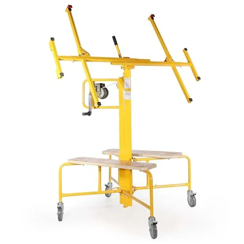 Wiltec Plattenheber bis 75 kg – Höhenverstellbare Montagehilfe für Trockenbau - Robuster Plattenheber für den Trockenbau mit flexibler Höhe von 145 bis 350 cm. Ideal für sichere Montage von Gipskarton und Paneelen bis 75 kg. Mobil und einfach zu handhaben dank 4 Rädern mit Feststellbremsen.