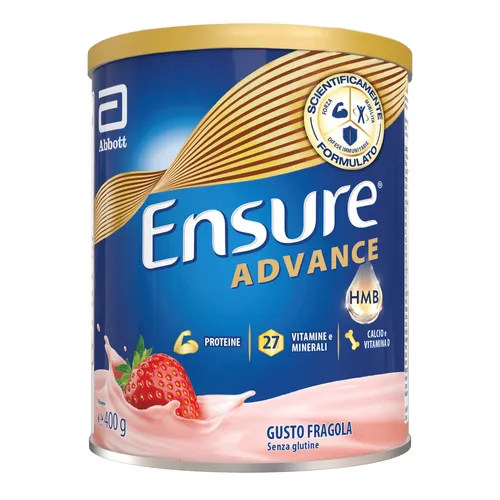 ENSURE® ADVANCE FRAGOLA 400G - Nahrungsersatzgetränk mit Erdbeergeschmack, ideal zur Unterstützung der täglichen Ernährung. Praktische 400g Packung für eine einfache Zubereitung.