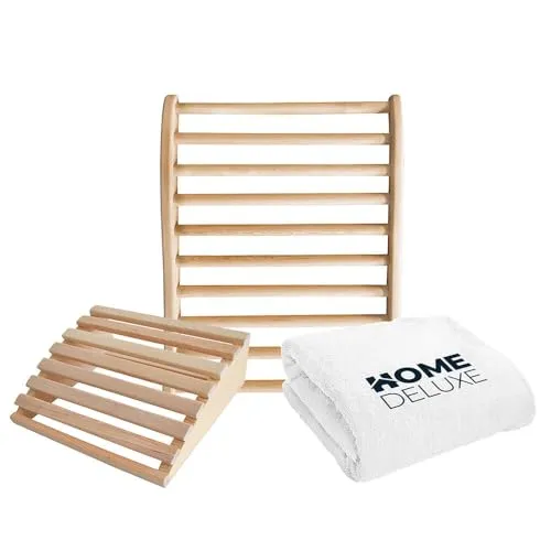 Sauna-Zubehör-Set Raja 3-tlg. - Hochwertiges Saunazubehör-Set mit weichem 80 x 200 cm Saunahandtuch, Nackenstütze aus Hemlock-Tannenholz und ergonomischer Rückenlehne für ultimativen Komfort in der Sauna.