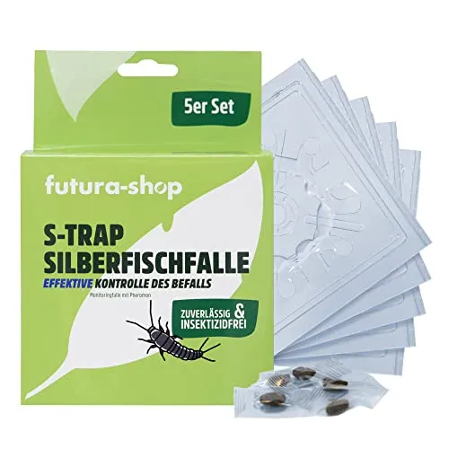 Futura-Shop Silberfisch Klebefalle 5er Pack S-Trap - Effektive Universalabwehr für drinnen - Giftfreie Insektenfalle zur zuverlässigen Bekämpfung von Silberfischen, nachhaltig und unauffällig einsetzbar.