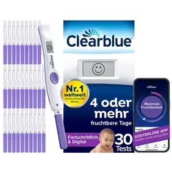 Clearblue Ovulationstest Fortschrittlich & Digital 30er - SCHWANGERSCHAFTSTEST – Mit 30 Ovulationstests und digitaler Testhalterung für doppelte Chancen schwanger zu werden. Ideal für Paare mit Kinderwunsch.