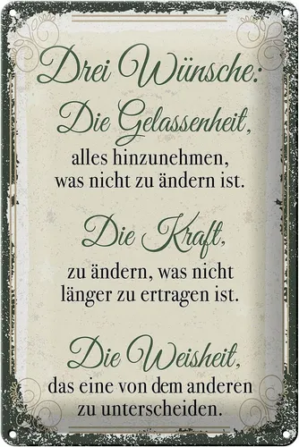 Blechschild Spruch 3 Wünsche Gelassenheit Kraft 20x30 cm Schild tin sign