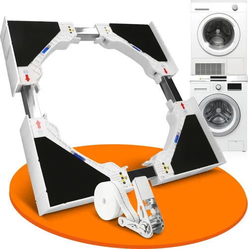 HEIMWERT Zwischenbaurahmen für Waschmaschine und Trockner - Weiß - Optimieren Sie Ihren Platz mit dem HEIMWERT Zwischenbaurahmen. Flexibel einstellbar von 45 bis 70 cm und mit einer Tragkraft von bis zu 500 kg für stabilen Halt. Werkzeuglose Montage für schnellen Aufbau in kleinen Räumen.
