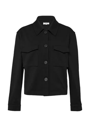 s.Oliver Relaxed Fit Jacke aus Struktur-Jersey in Schwarz, Größe 42 - Damen Blazer im entspannten Schnitt, aus hochwertigem Interlockjersey, ungefüttert und mit praktischer Brusttasche für lässigen Stil.
