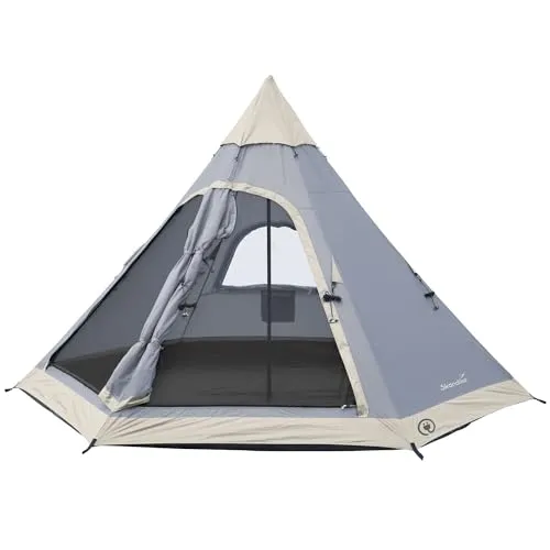 Skandika Tipi Zelt Hetta 335 Protect – Geräumiges Familienzelt für 4 Personen - Geräumiges Tipi Zelt für bis zu 4 Personen mit 2 m Stehhöhe, ideal für komfortables Camping. Wasserdicht bis 3000 mm, UV 50+ Schutz und effektive Luftzirkulation für angenehme Nächte im Freien.