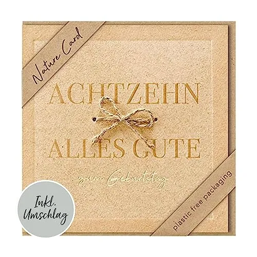 bsb - Karte zum 18. Geburtstag - Nature Card - Nachhaltige Karten zum Geburtstag - Geburtstagskarten mit Umschlag - Geburtstagskarte Frauen & Männer - Glückwunschkarte 15,5 x 15,5 cm