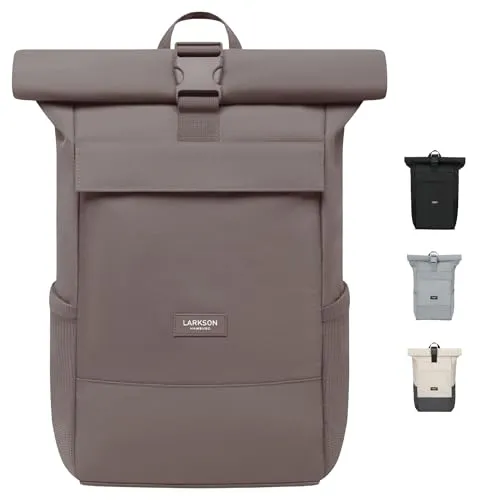 LARKSON Rucksack Braun - No 4 Rolltop Backpack mit Laptopfach für Uni und Reisen - VIELSEITIGER RUCKSACK: Der Larkson Rolltop Rucksack ist ideal für Uni und Freizeit. Mit vielen Fächern und einem gepolsterten Laptopfach bis 16 Zoll bietet er optimale Organisation. FLEXIBLES VOLumen: Der Rucksack kann auf bis zu 20 Liter erweitert werden.