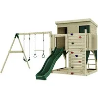 PolarPlay Spielturm Nils - Spieltürme mit Doppelschaukel und Rutsche für unvergessliche Abenteuer im Garten. Stabile Holz-Konstruktion und vielseitig nutzbar als Sandkasten.