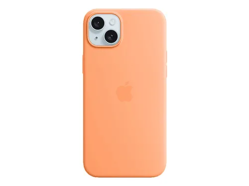APPLE iPhone 15 Plus Silicone Case mit MagSafe - Orange Sorbet, stylischer Schutz mit kabelloser Ladefunktion