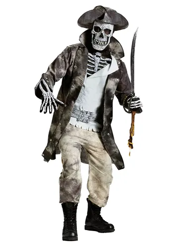 Skelett Pirat Kostüm für Herren - Gruseliges Halloween-Outfit M-L - Gruseliges Skelett Pirat Kostüm für Herren in Größe M-L. Komplett mit schmutzigem Mantel, Hemd, Hose und passendem Zubehör für eine unvergessliche Halloween-Party!