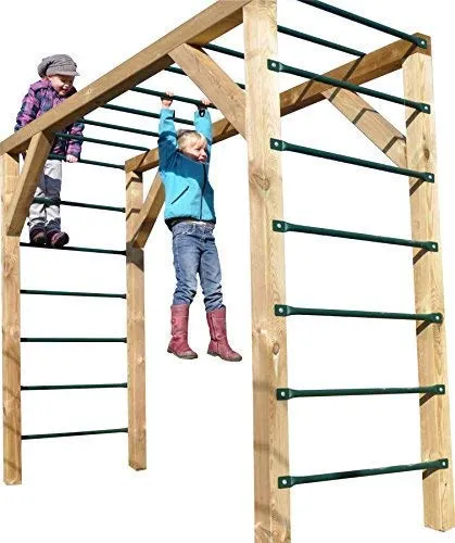 LoggyLand 9659 - Hangelgerüst Klettergerüst aus Holz - Schaukeln: Robustes Hangelgerüst aus Holz mit stabiler Kantholzkonstruktion, ideal für aktive Kinder und Outdoor-Spielspaß.
