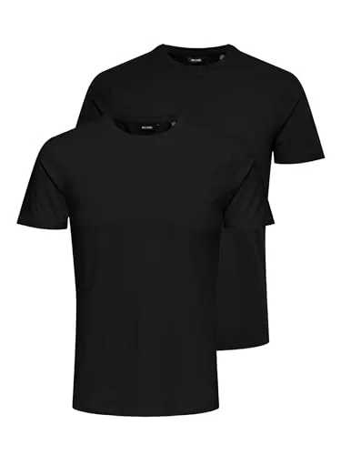ONLY & SONS Herren T-Shirt 2er Pack - Schwarz - T-Shirts für Herren im praktischen 2er Pack, aus 95% Baumwolle für hohen Tragekomfort und 5% Elastan für perfekte Passform.