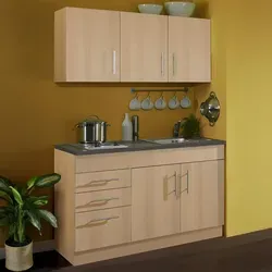 Singleküche Toronto 120 cm - Buche NB mit Kochmulde - Einbauküche mit 3 Schubladen und Edelstahlspüle, ideal für kleine Räume. Modernes Design und praktische Ausstattung für effizientes Kochen.