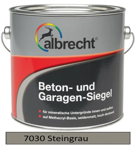 Albrecht Beton- und Garagen-Siegel RAL 7030 - 2,5l - Lack für Mauerwerk in glänzendem Grau, ideal für den Innenbereich. Schützt und verschönert Oberflächen mit nur einem Anstrich.