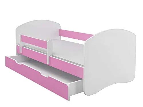 ACMA Kinderbett 180x80 cm Rosa mit Matratze und Lattenrost - Komfortables Juniorbett 180 × 80 cm mit Rausfallschutz, ideal für selbstständig schlafende Kinder. Stabil bis 120 kg, inkl. Matratze und Lattenrost. Sicher und langlebig für den täglichen Gebrauch im Kinderzimmer.