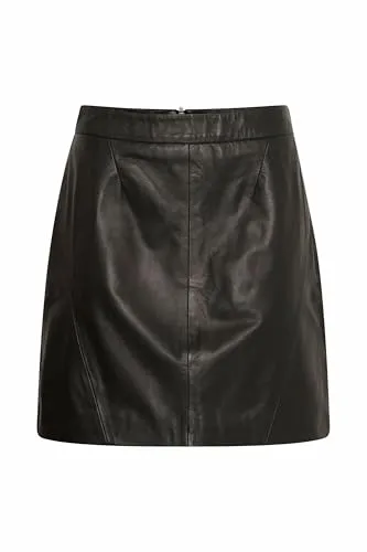 b.young BYDaran Damen Lederrock Rock mit Reißverschluss 100% Leder A-Linie, Größe:44, Farbe:Black (200451)