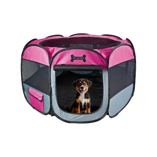 petigi Welpenauslauf XL, 115x115x65 cm, Welpenlaufstall, Gehege für Hunde, Hasen, Meerschweinchen, Katzen, 8-eckig, pflegeleicht, Farbe: Pink