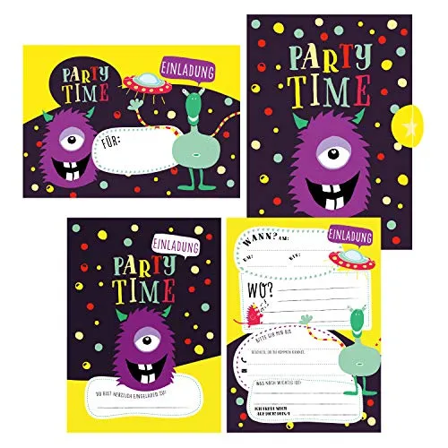 Monster Einladungskarten zum Geburtstag oder Party für Jungen und Mädchen inkl. Umschläge |: Coole Geburtstagseinladungen Monster für Kinder | ... ... jeden Anlass, Kindergeburtstag, Alien Party 12