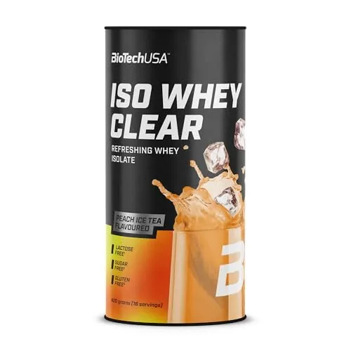 BioTechUSA Iso Whey Clear | Molkenproteinisolat-Getränkepulver | 21 g Protein pro Portion | Laktose-, zucker- und glutenfrei, 400 g, Pfirsich Eistee