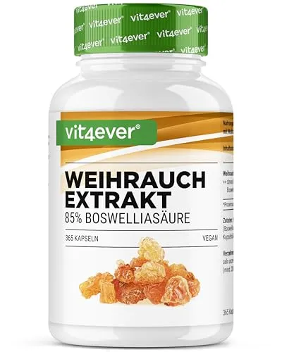 Weihrauch Extrakt - 365 Kapseln - 85% Boswellia-Säure - Boswellia Serrata Kapseln, hochdosiert mit 1000 mg pro Tagesdosis, ideal für Gelenk- und Entzündungsunterstützung. Vegan und laborgeprüft für höchste Qualität.