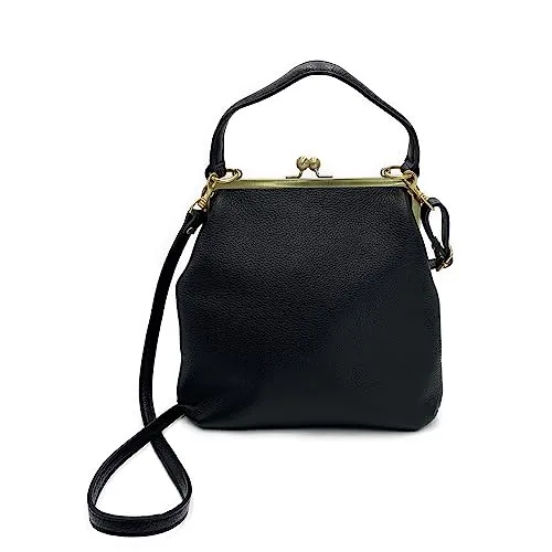 Taschenkinder Lederhandtasche Zoe – Elegante Henkeltasche mit Bügelverschluss (Schwarz) - Stilvolle Handtasche im Vintage-Design aus hochwertigem Rindsleder. Mit durchdachter Innenaufteilung und verstellbarem Schultergurt ideal für Alltag und besondere Anlässe – praktisches Format für alle Essentials.