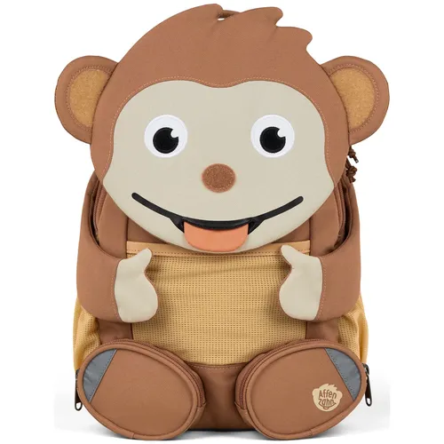 Affenzahn Brötchenrucksack One Size - Braun - Schulranzen mit tierischem Design, ideal für Kinder von 3-5 Jahren, mit herausziehbarem Namensschild und atmungsaktiven Trägern für hohen Tragekomfort.