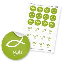 24x itenga Sticker Aufkleber Fisch Taufe Kommunion Konfirmation Firmung Gastgeschenk für Jungen und Mädchen (Grün mit Text)