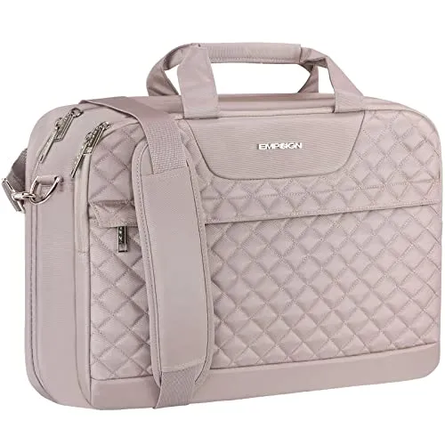 EMPSIGN Laptop Tasche 17 Zoll Laptoptasche Damen, Wasserdicht Erweiterbare Bussiness Aktentasche Notebooktasche Tablet Tasche Schulter Umhängetasche-Rosa
