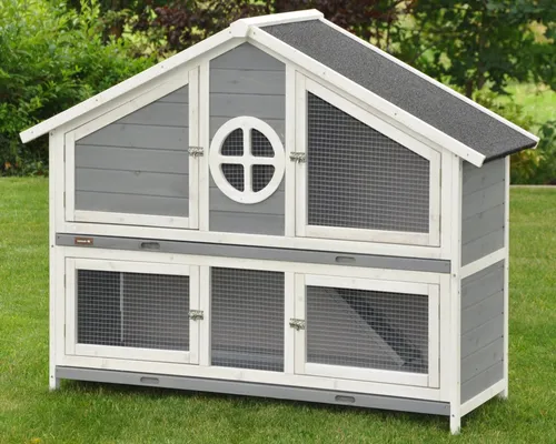 Hasenstall XXL Momo - Wetterfester Kaninchenstall für Meerschweinchen - Käfige, Auslauf & Gehege - 2-stöckiger, wetterfester Stall aus Holz, ideal für Kaninchen und Meerschweinchen im Freien.