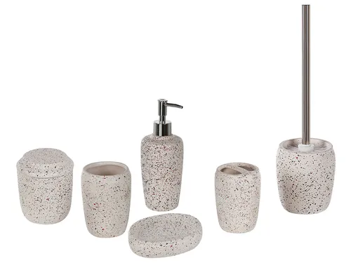 Beliani Badezimmer Set, 6-teiliges Keramik-Set in Terrazzo-Design - Sonstige Badaccessoires, elegantes 6-teiliges Set aus Dolomit mit stylischem Terrazzo-Muster – perfekt für ein modernes Badezimmer und zur Aufbewahrung von Kosmetika.